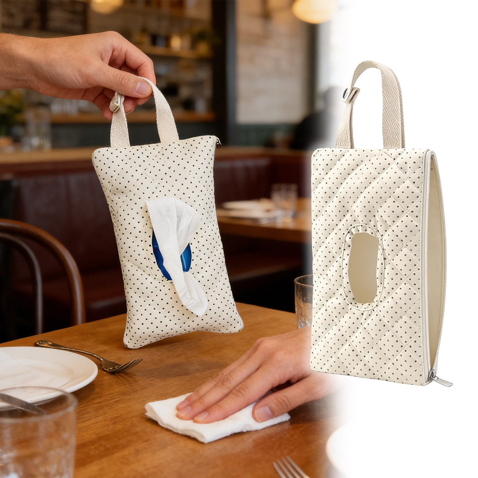 1-3PC Quilted Wipes Pouch Portable Bag Reusable Wipe Holder with Lanyard for Casual Travel Polka Dots Design Refillable Wet Wipes Bag