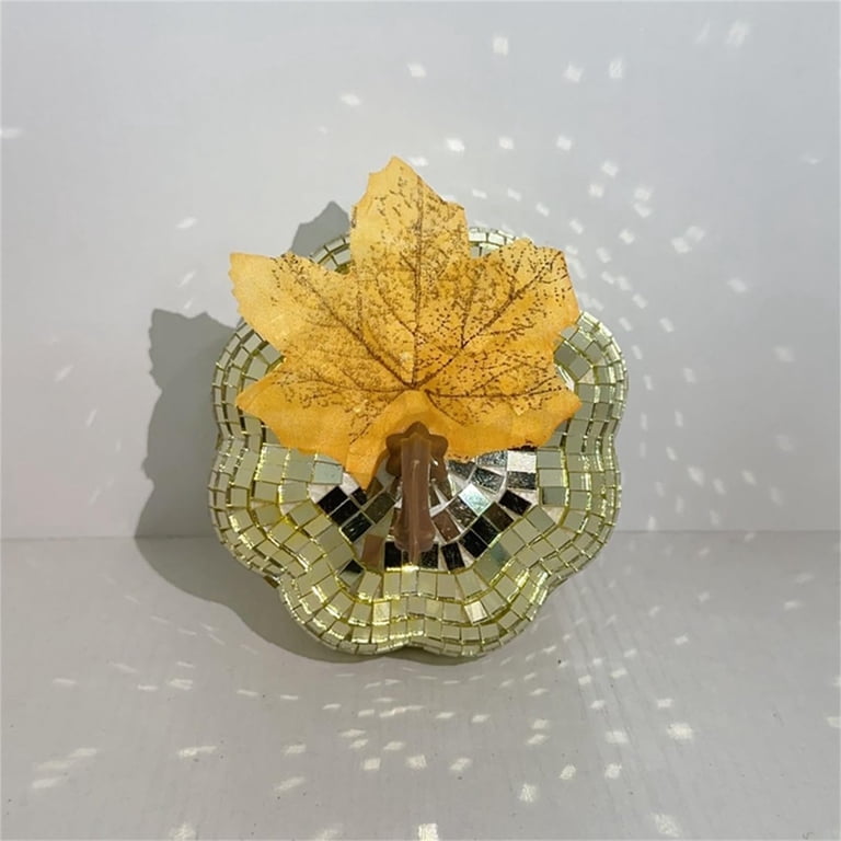 Disco Ball Pumpkin – Handmade Glitter Pumpkin With Mirror Glass, Silver Reflective DJ Light Up Pumpkin For Party, Halloween, Xmas Decor