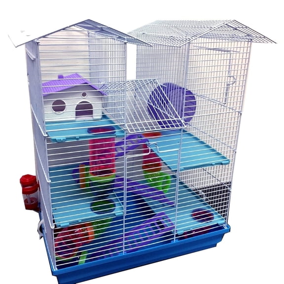 Large 5-Tiers Hamster Home Gerbil Cage Animal Critter Travel Carrier Mouse Habitat With Complete Accessories Hide House Exercise Running Wheel Food Bowl Water Bottle Deep Base