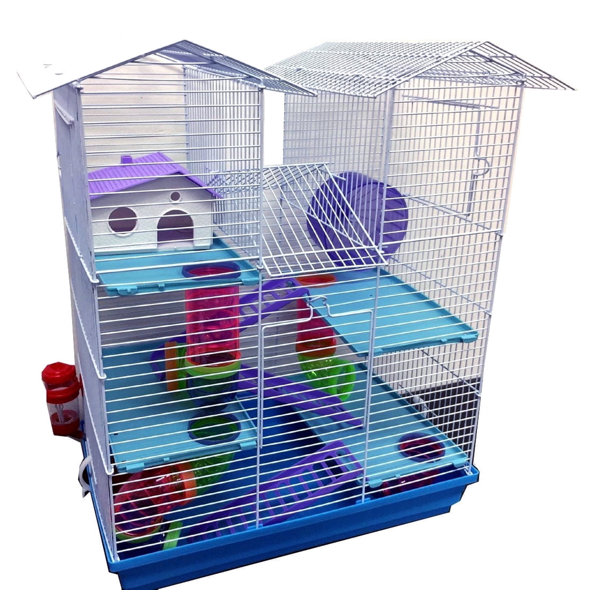 Large 5-Tiers Hamster Home Gerbil Cage Animal Critter Travel Carrier Mouse Habitat With Complete Accessories Hide House Exercise Running Wheel Food Bowl Water Bottle Deep Base