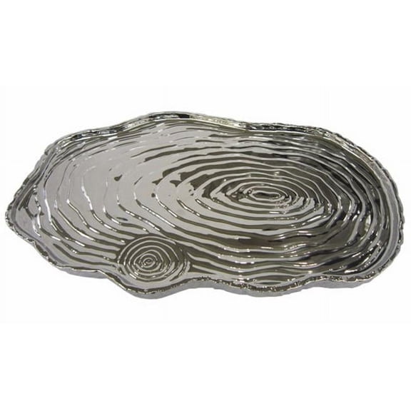 Jiallo 69112 16 x 10 in. Botanic Porcelain Tree Bark Tray, Silver