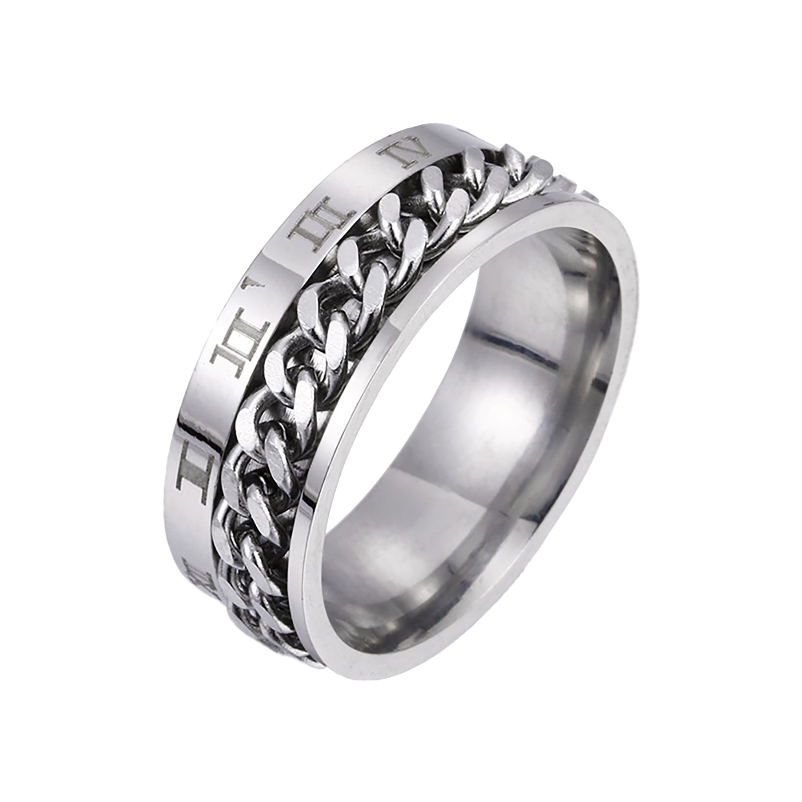Men's Gift Jewelry Roman Numerals Silver Gold Black Spinner Titanium Steel Ring