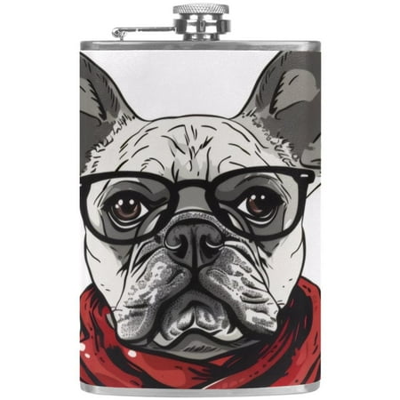 

josid Dog Pattern 3.6x6in Stainless Steel Small Flask Leak-Proof Stainless Steel Construction Wrapped in Premium Two-Layer Leather Nano-Printed Design 227ml Capacity