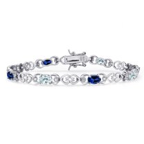 Gem Stone King 925 Sterling Silver Sky Blue Aquamarine and Blue Created Sapphire and Lab Grown Diamond Bracelet for Women | 4.41 Cttw | Gemstone March Birthstone | Oval 6X4MM | Length 7.25 inches