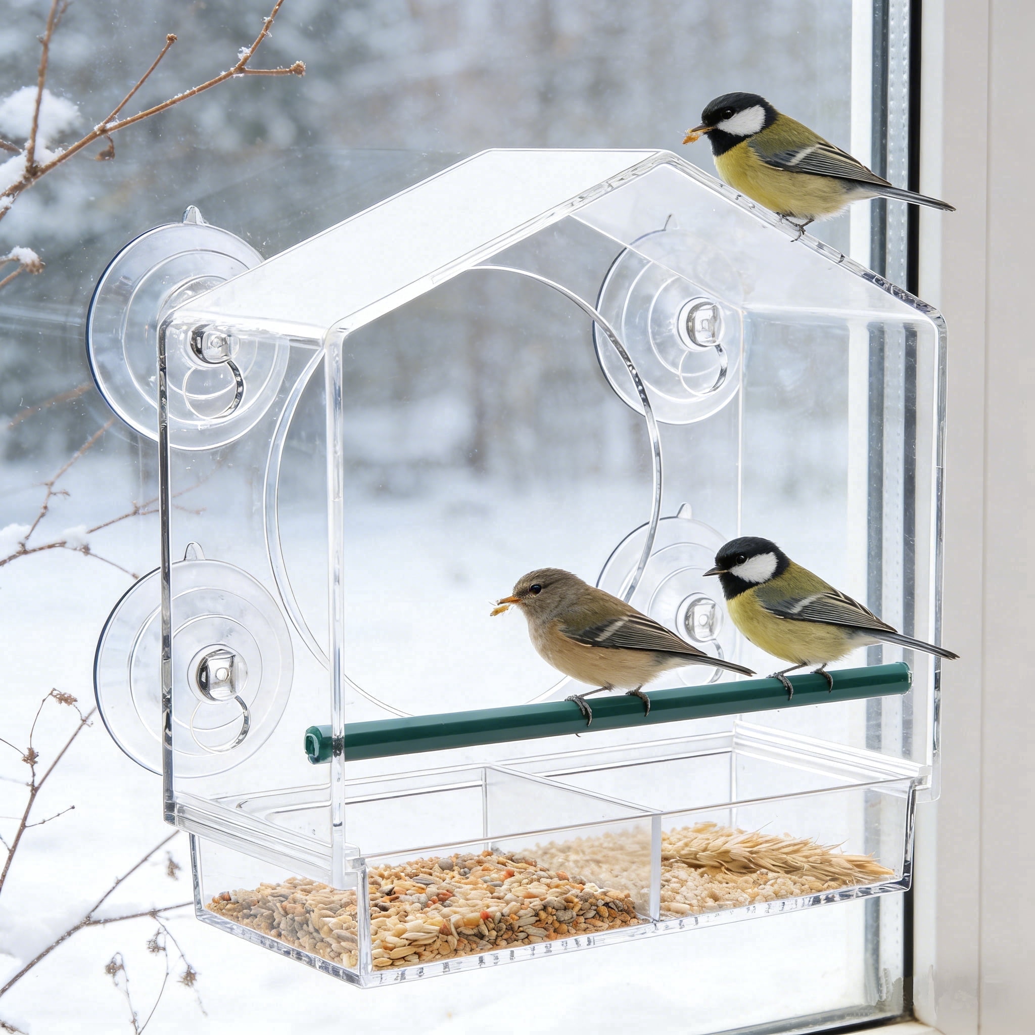 GUCHO Window Bird Feeder with 4 Extra Strong Suction Cups, Sturdy and Durable Acrylic Bird Feeders for Viewing Wild Bird Outside, as a Bird Watching Gift, Outdoor Bird Feeder, and Garden Decor