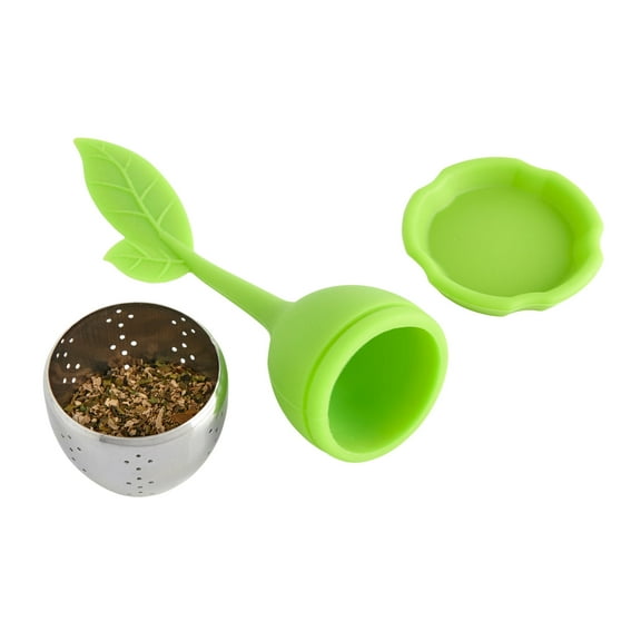 HIC Kitchen Leaf Tea Infuser Strainer with Drip Tray, Loose Leaf Herbal Tea, 18/8 Stainless Steel and Silicone