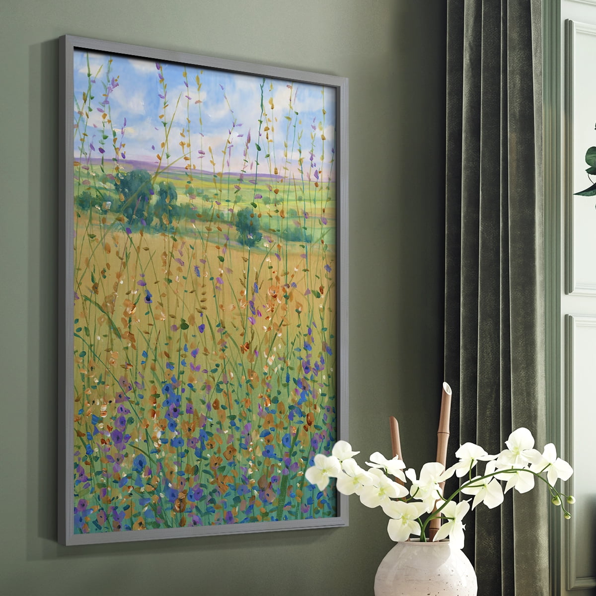 Wildflower Path I Framed Print - Solid Wood in Single Picture Frame Solid Wood 2 Framed Print