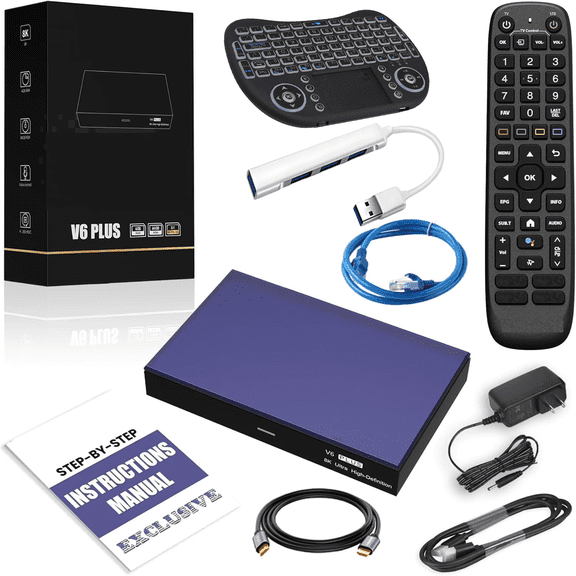 vSeeBox V6 Plus Android TV Box with 2-in-1 Remote Set: Backlit Keyboard & Voice Command