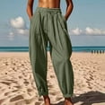 thumbnail image 2 of DHFJKG Harem Linen Pants Women Lightweight Loose Fit Elastic Waist Solid Color Ankle-Tied Beach Pants With Pockets Stylish Trousers, 2 of 9