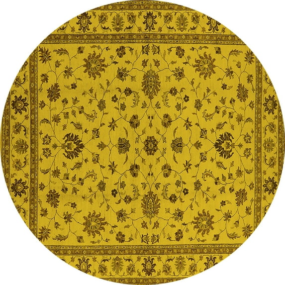 Ahgly Company Machine Washable Indoor Round Oriental Yellow Industrial Area Rugs, 5' Round