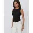 thumbnail image 3 of Womens Ribbed Button Down Sleeveless Shirts Summer Going Out Cropped Tank Top, 3 of 5