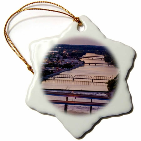 Foot Span Bridge - 3dRose Many bridges span the Grand River, Grand Rapids, Michigan, USA, Snowflake Ornament, Porcelain, 3-inch