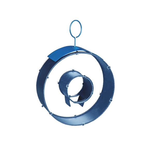 Round Metal Bird Feeder, Blue Seed Feeder with Acrylic Window