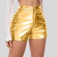 thumbnail image 2 of Juosiy Women's Fashion Casual Metallic Glossy Leather Shorts Spice Carnival Party Solid Color High Waist Shorts with Pockets, 2 of 6