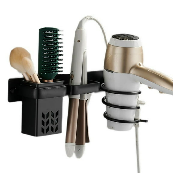 Bleiou Wall Mounted Hair Dryer Holder - Blow Dryer Holder with Hair Tool Organizer for Easy Access - Space Saving Hair Dryer Wall Mount for Home or Salon Use,Black