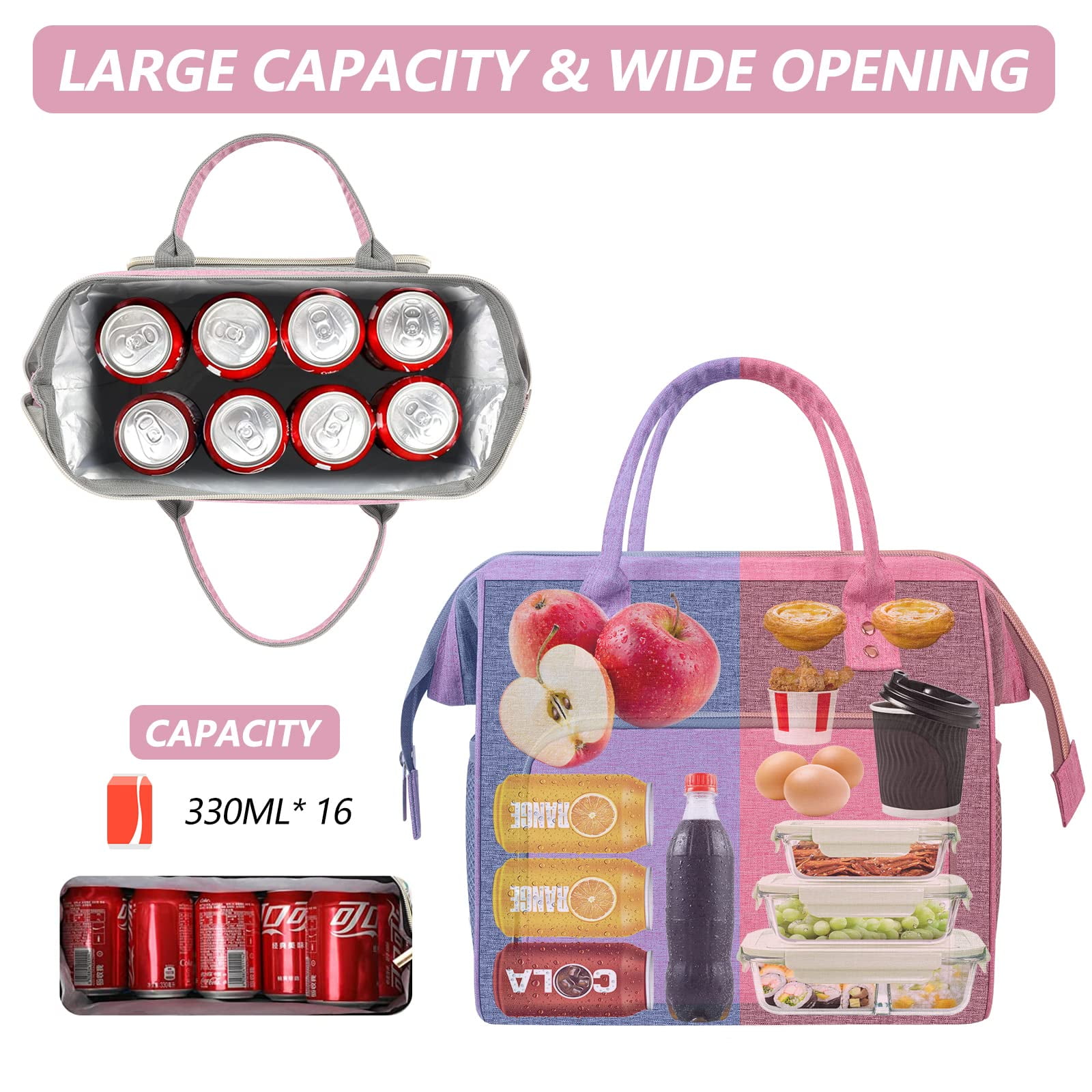 Insulated Lunch Bag for Women, Large 12L Reusable Cooler Lunch Box for Work, Office, Picnic, Leakproof Tote with Shoulder Strap