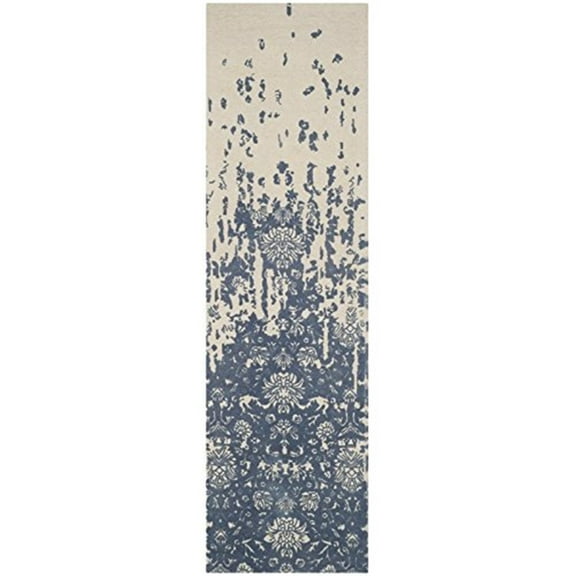 SAFAVIEH Restoration Vintage Dalton Floral Wool Runner Rug, Ivory/Blue, 2'3" x 8'