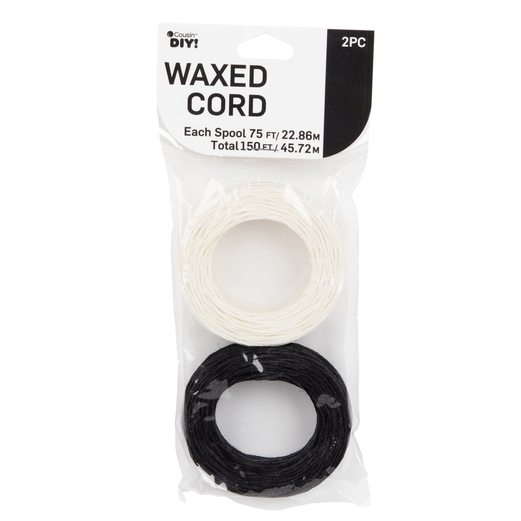 Cousin DIY Waxed Linen Cord, Black/White 2-Roll Pack, 150 ft Total, Jewelry Making, 69995775