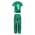 thumbnail image 4 of iiniim Girls Boys Hip Hop Jazz Dance Outfit Metallic Sparkly 2 Piece Short Sleeve T-Shirt and Shiny Pants Set Green 170, 4 of 7