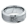thumbnail image 2 of Tungsten Deer Staring Doe Love Engraved Band Ring 8mm Men Women Comfort Fit Gray Step Bevel Edge Brushed Polished, 2 of 4