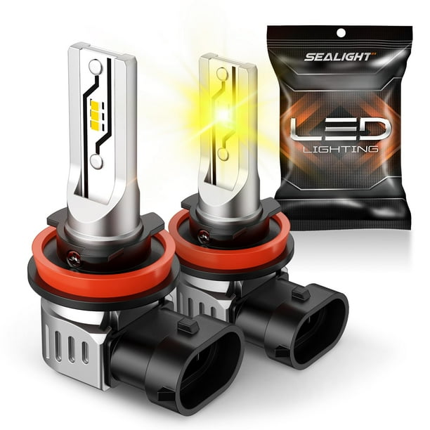 Bombillas LED antiniebla SEALIGHT H11, color amarillo, 3000 K, 10000 lúmenes, paquete de 2