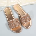 thumbnail image 6 of Avrnliq Womens Rose Gold Rhinestone Flat Slide Sandals Sparkly Bling Dressy Sandals Comfortable PU Non-Slip Slip-On Open Toe for Summer Beach Pool Party Size 6, 6 of 9