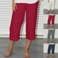 thumbnail image 7 of Lovskoo Capri Pants for Women Solid Color Elastic Waist Summer 2024 Casual Loose Trendy Linen Capris Pants Gray XL, 7 of 7