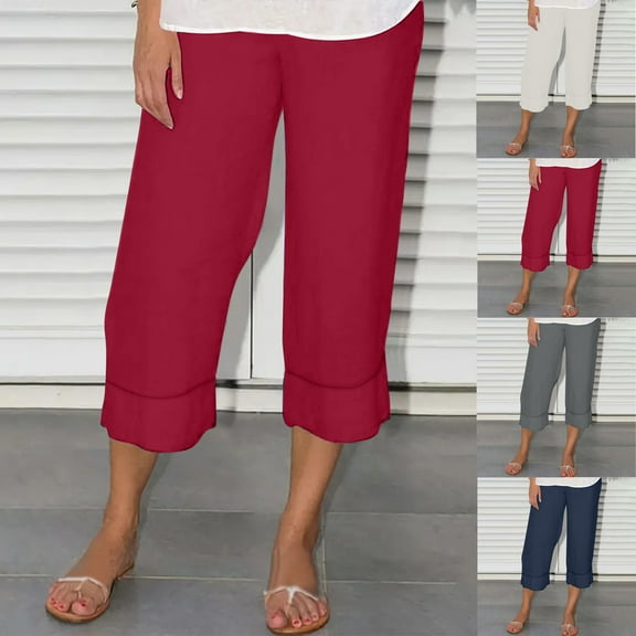 Capri Pants for Women, Xunlbb Women’s Elastic Waist Summer Solid Casual Fashion Outing Capris Length Pants(Blue,S)