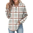 thumbnail image 2 of Stichou Womens Hoodies Long Sleeve Plaid Shirts Lightweight V Neck Oversized Pullover Sweatshirts Casual Fall Sweater Tops Light Gray L, 2 of 5