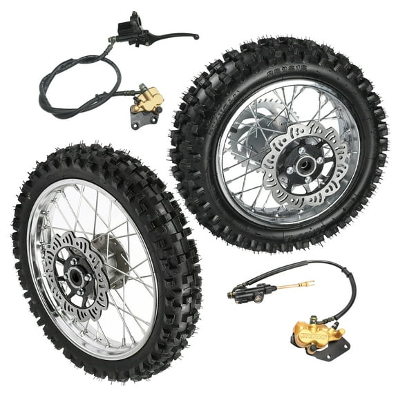 14" 12" Complete Wheels Combo Front 60/100-14   Rear 80/100-12 Wheel Rim 12mm Bearing   420 Sprocket   Disc Brake Assembly for Dirt Pit Bike SSR Apollo Coolster 110cc 125cc XR70 KX65