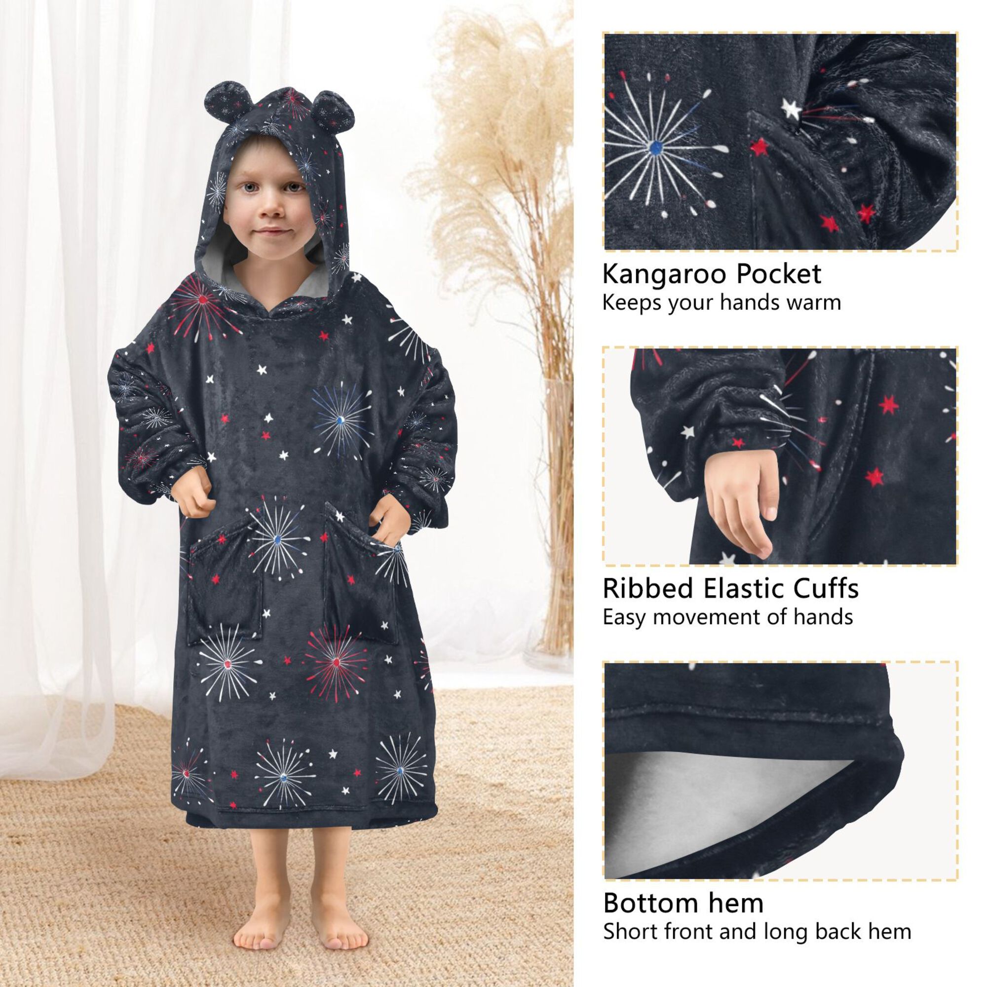 FORMRS Wearable Blanket Hoodie with Sleeves for Kids Cozy Flannel Sweatshirt, Starry Night Pattern