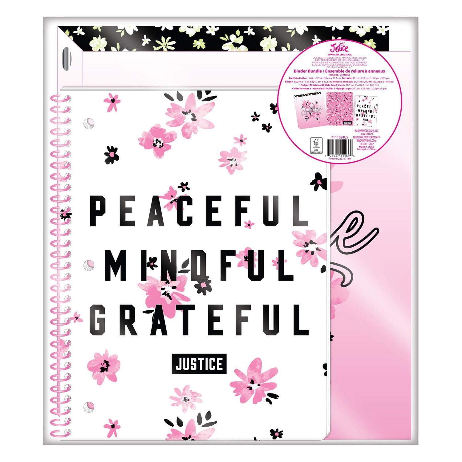 Justice Collection X Stationery Binder Bundle, Includes Binder, Spiral Notebook, and Folder, 3-Piece Set
