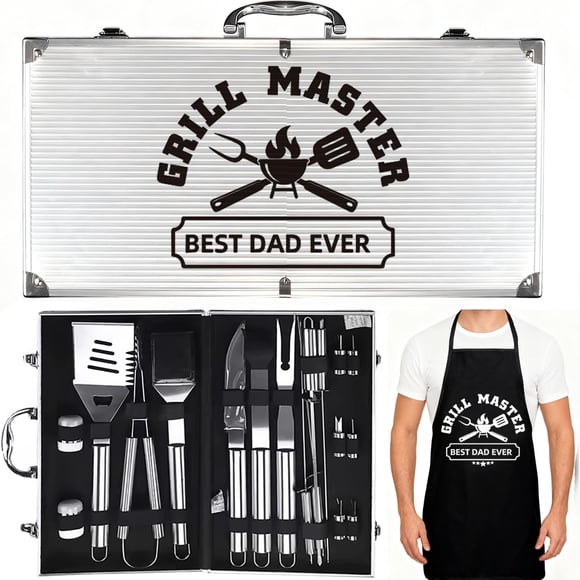 Cadeaux pour Papa, Ensemble d'Outils d'Accessoires de Gril BBQ Personnalisés Cadeaux Maître Papa pour Hommes Fête des Pères Anniversaires Noël Anniversaire