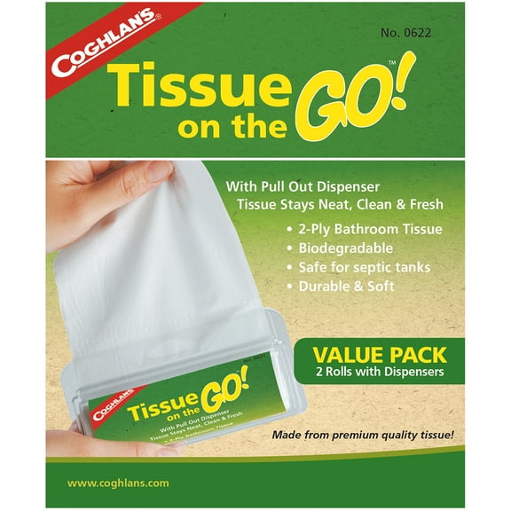 Coghlan's Tissue On The Go 2-Ply Toilet Paper, Biodegradable, 2 Rolls Pack