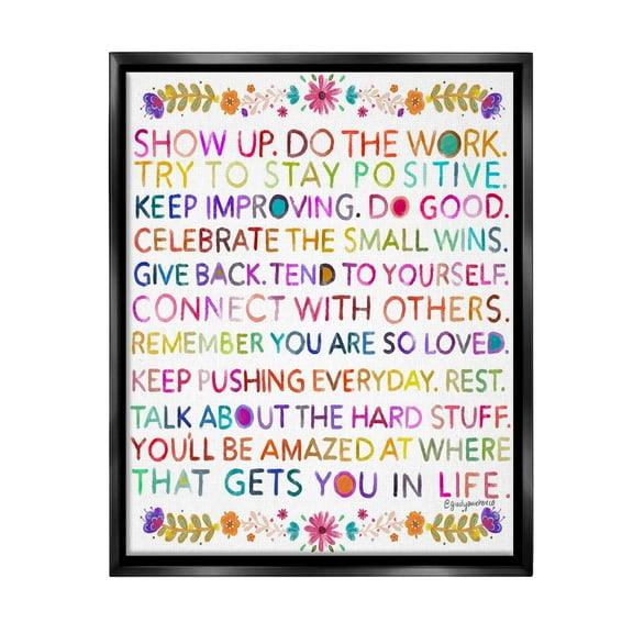 Stupell Industries Floral Motivational Phrases Botanical & Floral Painting Black Floater Framed Canvas Art Print Wall Art, 17 x 21