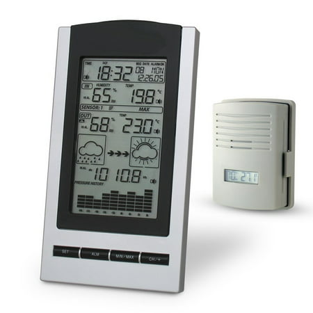 Wireless Indoor & Outdoor Digital Weather Station Clock- Monitors Temperature, Dew Point, Barometer and Humidity With a built-in Weather Forecast Tendency