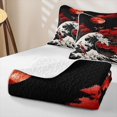 thumbnail image 4 of Homewish Ukiyo e E Wave Twin Quilt Set,Japanese Style Twin Coverlet Set,Black Red White,2pcs, 4 of 7