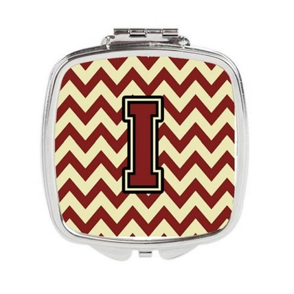 Carolines Treasures Letter I Chevron Maroon & Gold Compact Mirror - Maroon & Gold - 3in. H x 0.3in. W x 2.75in. L