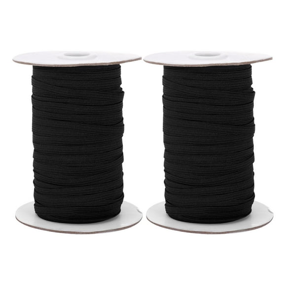 2 Pack 70 Yards Elastic Bands for Face Mask, Braided Stretch Strap Cord Roll for Sewing and Crafting (1/4 inch 6mm 70 Yards x 2, Black)