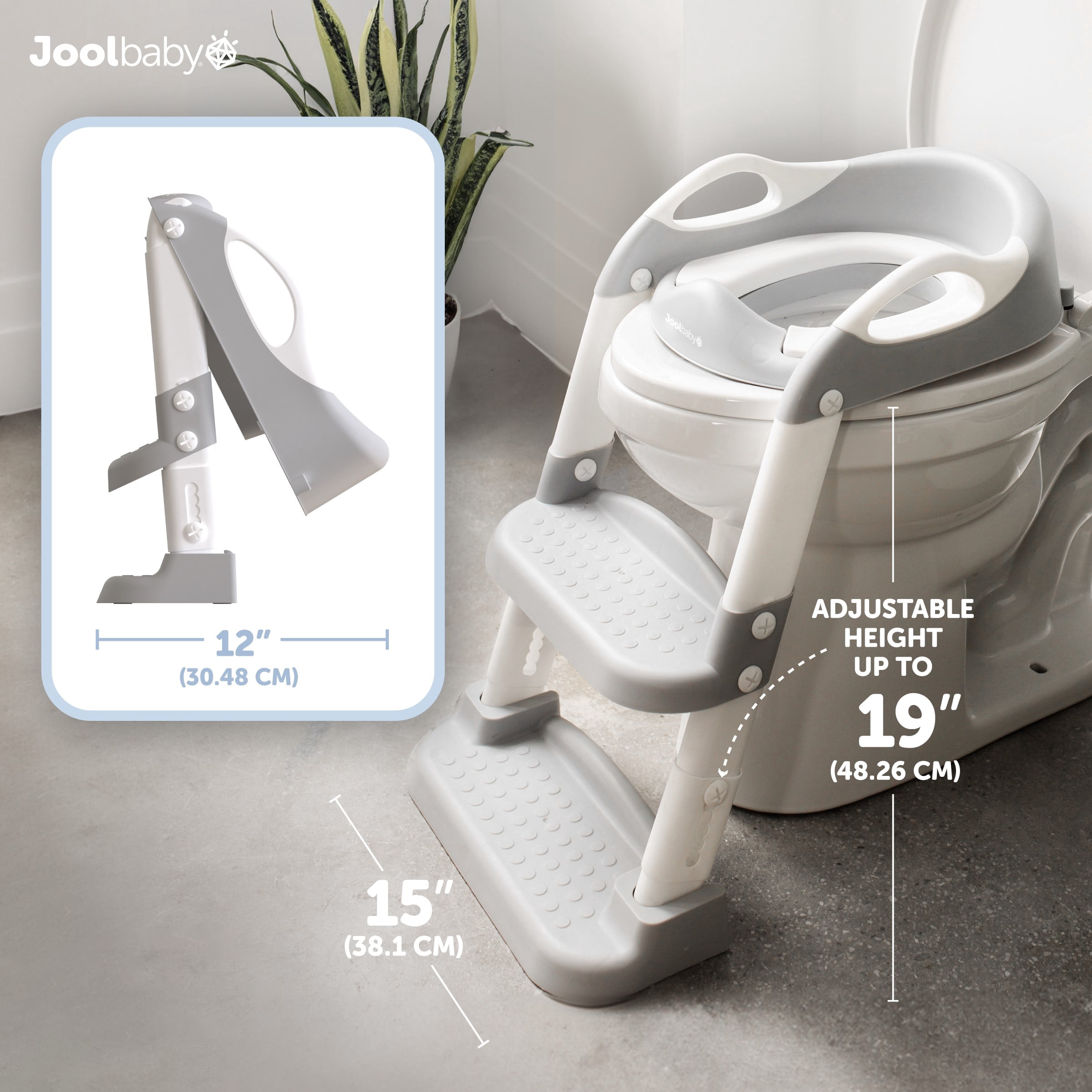 Jool Baby Potty Training Seat with 2 Step Ladder for Toddlers – Splash Guard, Adjustable Height (Gray)