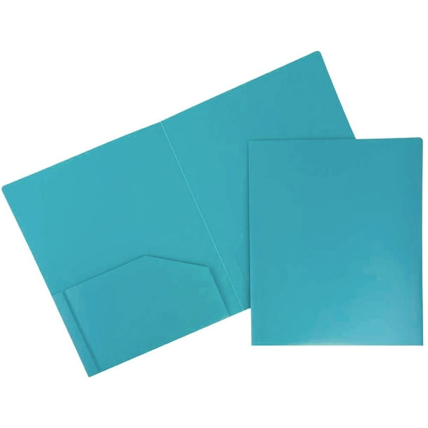JAM Heavy Duty Plastic Two Pocket Presentation Folders, Teal Blue, 6