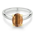 thumbnail image 2 of Gem Stone King 1.50 Ct Oval Brown Tiger Eye 10K White and Yellow Gold Ring Ring (Size 5), 2 of 4