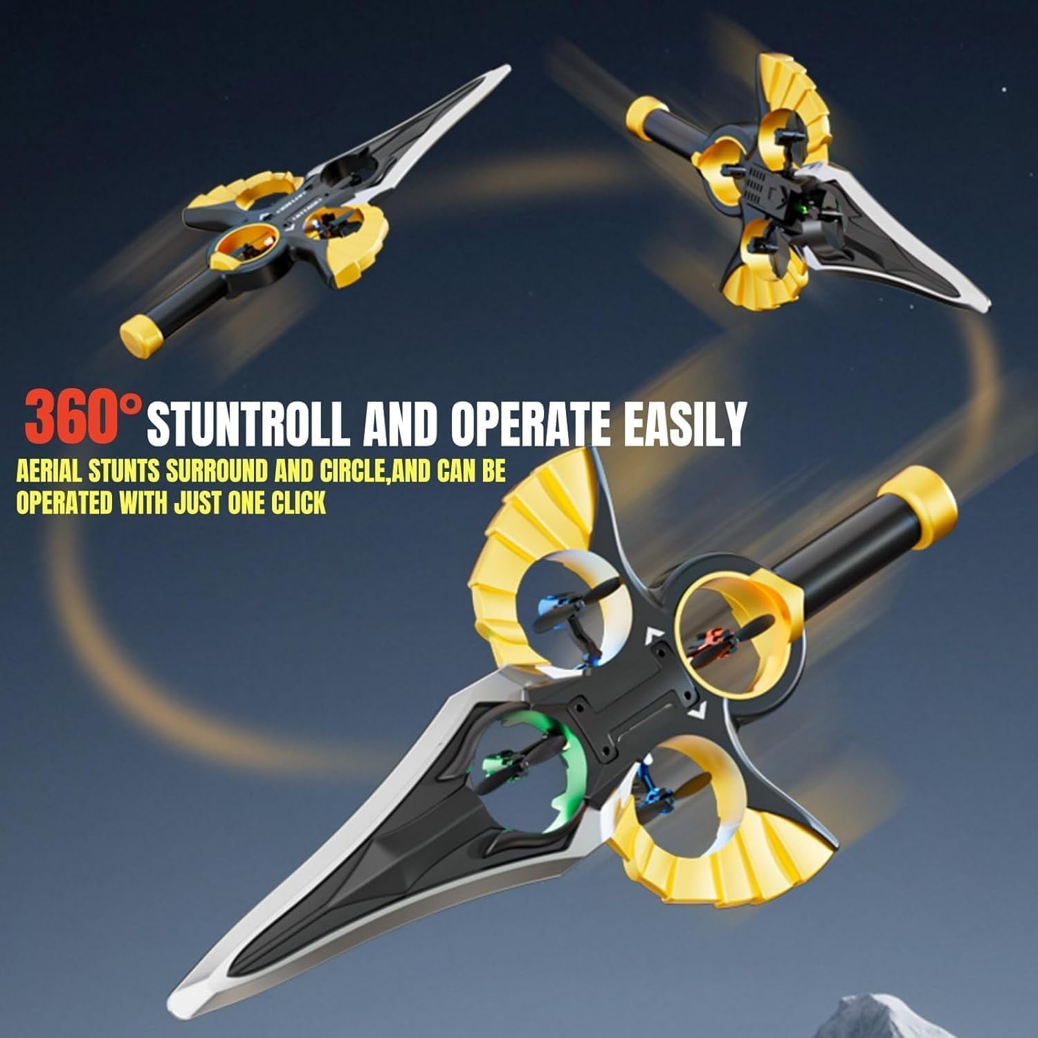 Flying Battle Sword, Flying Sword Drone, Flying Sword RC Airplane, Gesture & Remote Dual-Mode, 3-Speed 360° Flip Stunt Glider with Autopilot & LED Light, Drop-Proof Toy for Anyone (B-Handle Style)