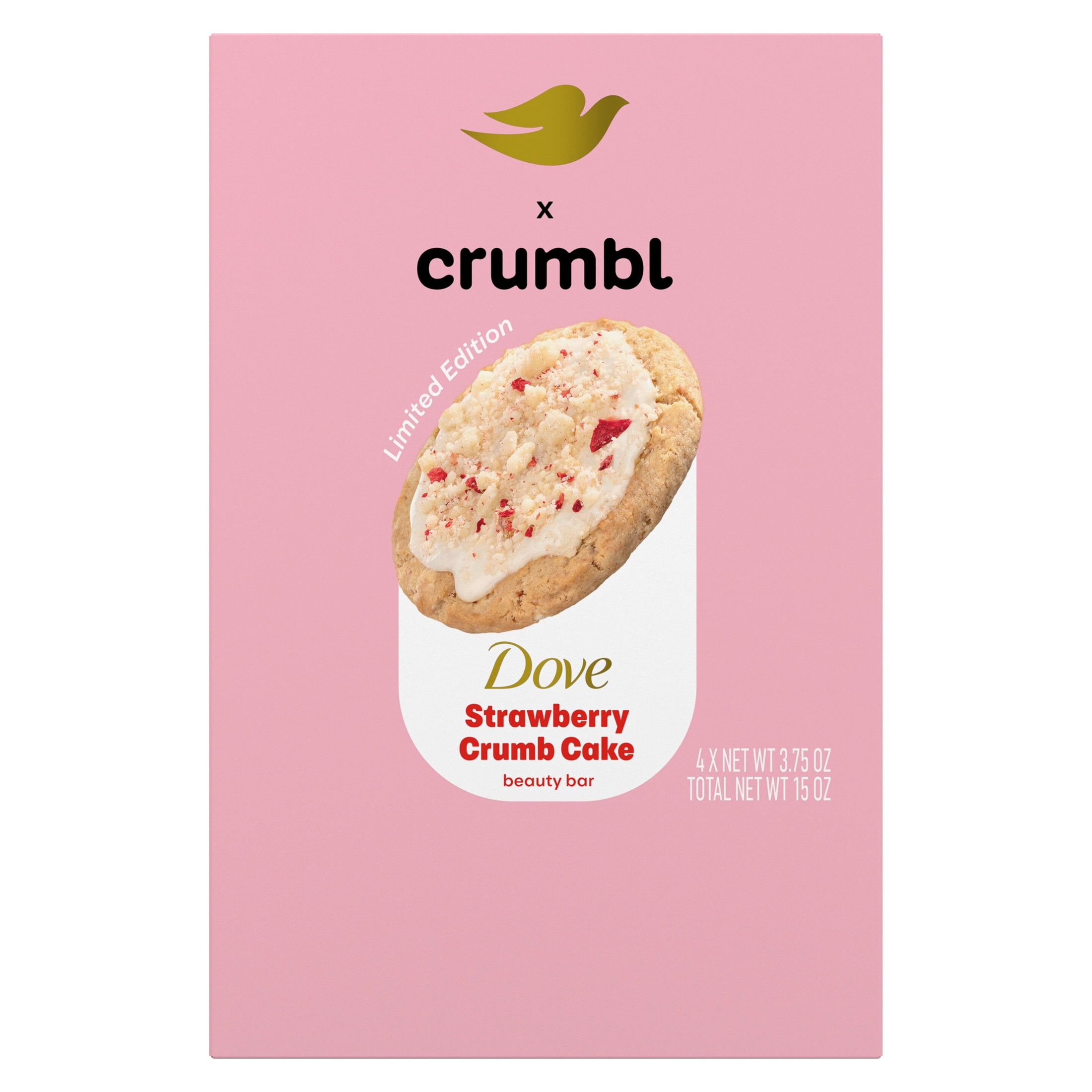 Dove & Crumbl Limited Edition Beauty Bar Strawberry Cake 15 oz 4 Bars
