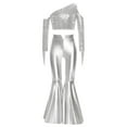 thumbnail image 5 of iiniim Girls Sparkly Dance Outfits Sequin Crop Top and Metallic Flare Pants Kids Hip Hop Disco Silver 6, 5 of 7
