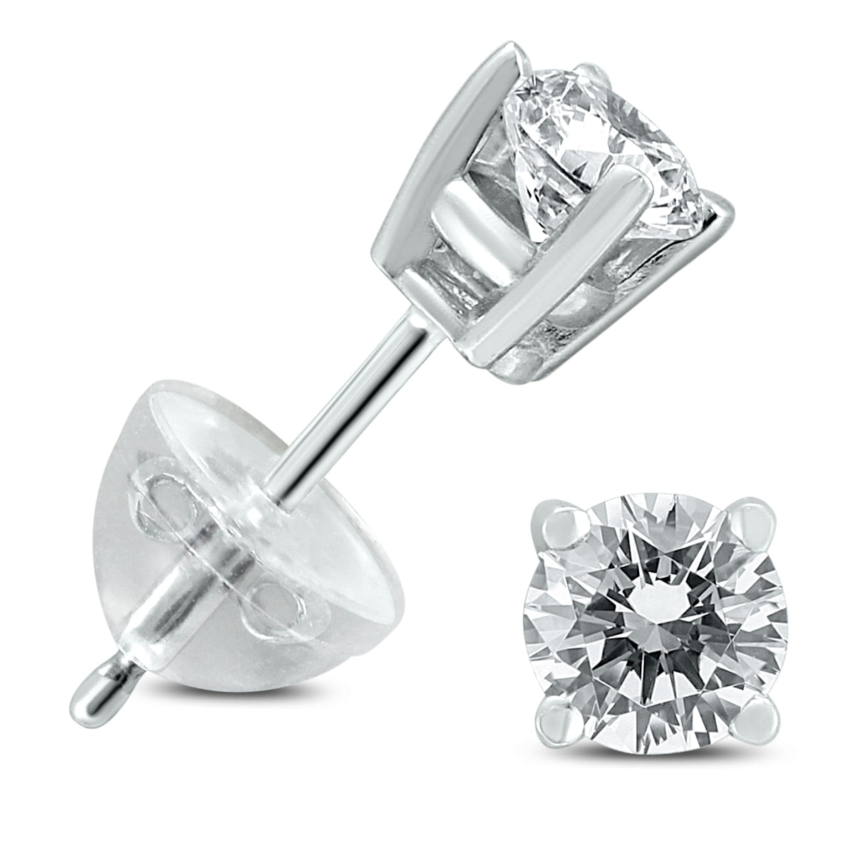 H-I 25 PTS Gift for Her 10K Real White Gold Diamond Earring Brilliant Cut I2-I3 