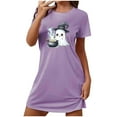 thumbnail image 4 of FDGIU Women's Halloween Pajamas Nightgown Short Sleeve Printed Sleepshirt, Soft Breathable Sleepwear Loungewear, Trendy Loose Pajama Dress with Pockets, 4 of 4