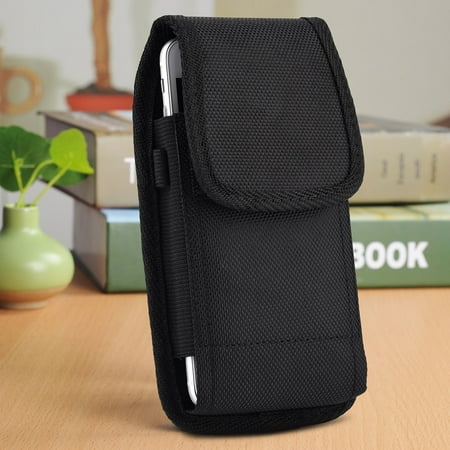 For IPHONE 6 / IPHONE 7 / IPHONE 8 (4.7'') Otterbox Resurgence Power Case Cover ~ Black Canvas Nylon Pouch Velcro Case Heavy Duty Metal Steel Belt Clip Holster + D Ring Hook