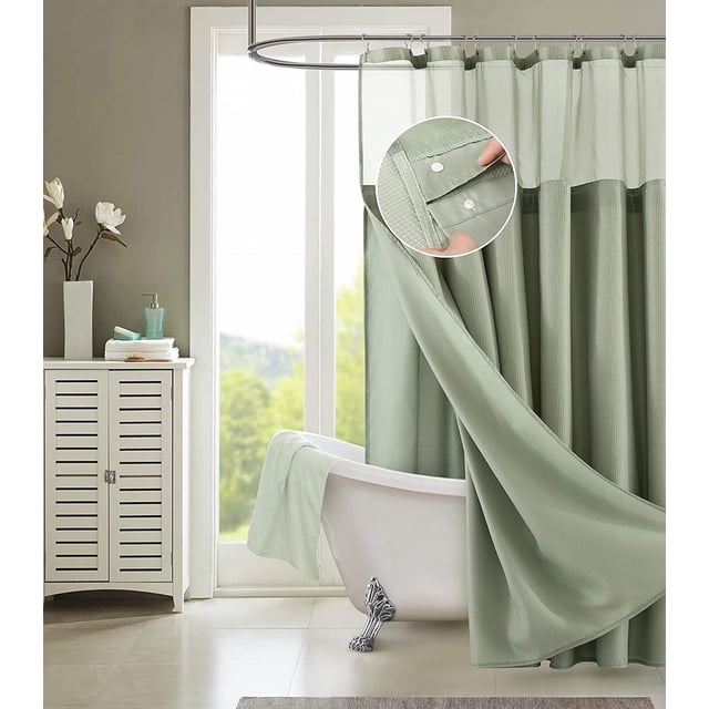 homeroots Lit et Salle de Bain 399758 Vert Sauge Moderne à Carreaux Rideau de Douche et Doublure Ensemble
