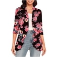 thumbnail image 2 of TIMIFIS Cache-Maillots pour Femmes Grande Taille Kimono à Imprimé Floral Cardigan Décontracté Manches Courtes Hauts Femme Coupe Ample Cache-Maillots-Rouge-1-Lfall, 2 of 6